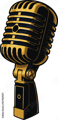 Vintage gold and black retro microphone illustration