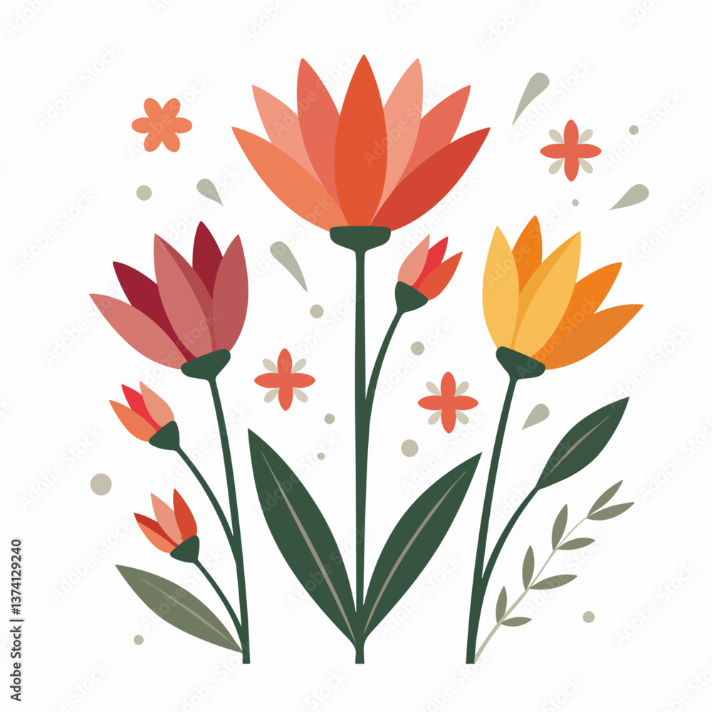 Flower set. Spring colorful flowers collection. Daisy chamomile, daffodil, sun flower, chrysanthemum gerbera. Growing concept. Fresh blooming elements. Flat design. Isolated White background. Vector Flower set. Spring colorful flowers collection. Daisy chamomile, daffodil, sun flower, chrysanthemum gerbera. Growing concept. Fresh blooming elements. Flat design. Isolated White background. Vector