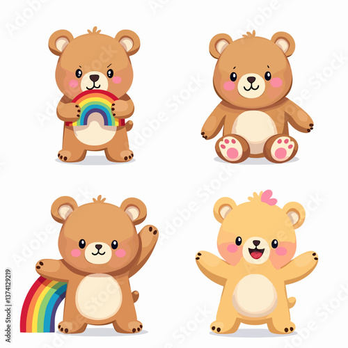 Cute teddy bear on a rainbow. Vector illustration of a cartoon, Set teddy bear on a rainbow	