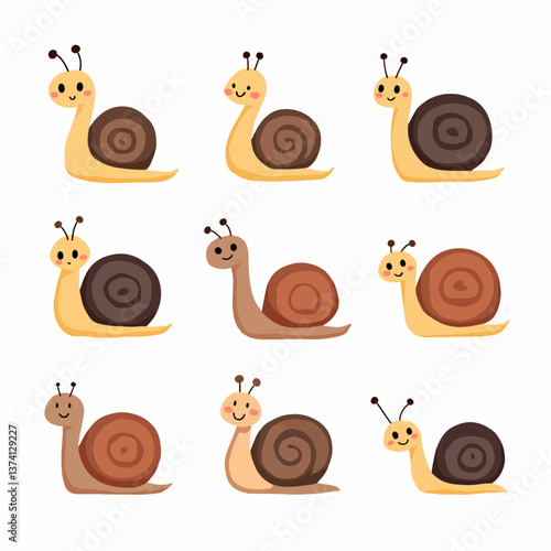 Set of cute cartoon snails. vector illustration