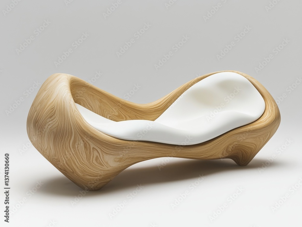 Using generative AI, a 3D model is created of a modern and futuristic wooden couch Using generative AI, a 3D model is created of a modern and futuristic wooden couch