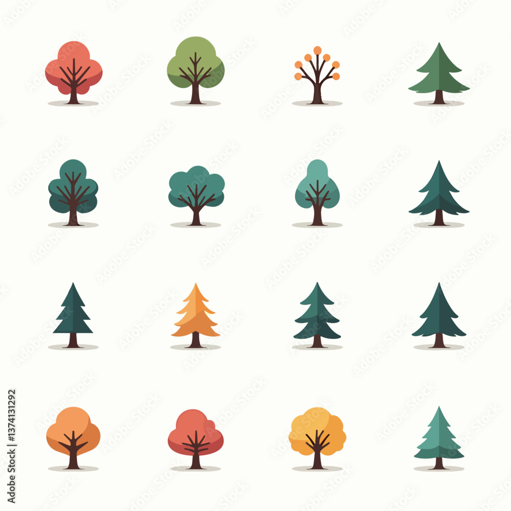 Set of trees isolated on a white background. Vector illustration flat design style