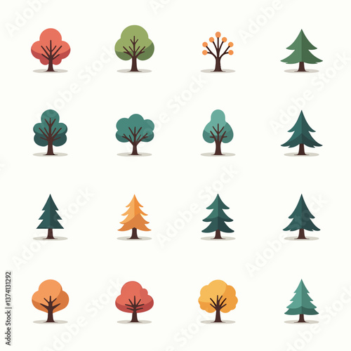Set of trees isolated on a white background. Vector illustration flat design style