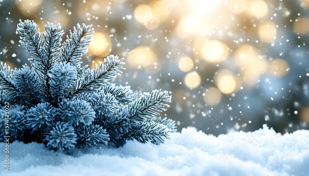 Snowy Fir Branches, Winter Scene Snowy Fir Branches, Winter Scene