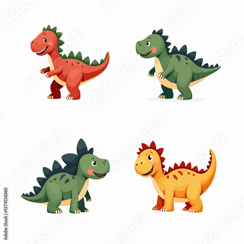 Set of vector illustrations in cartoon style. Super Cute dinosaurs on white background