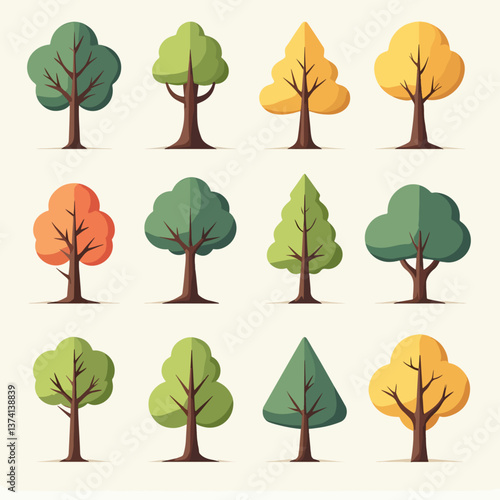 Set of trees isolated on a white background. Vector illustration flat design style