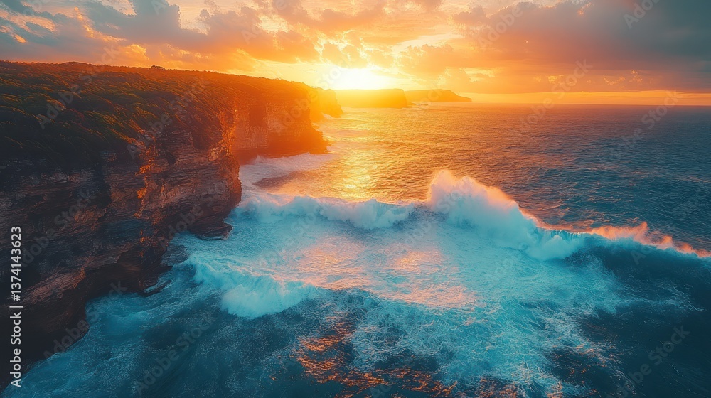 Sunset over ocean waves Sunset over ocean waves