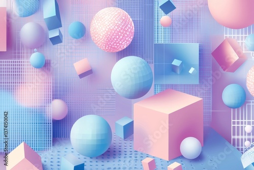 Abstract neon pastel shapes suspended in a dimensional space exude a glowing effect, thereby generating a futuristic vibe