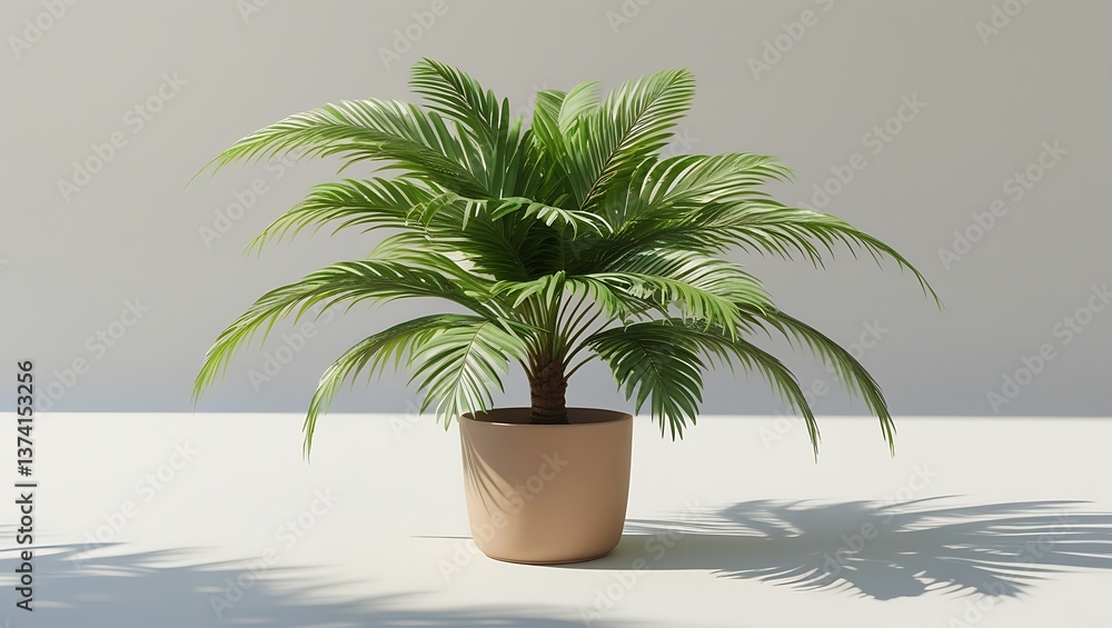 Obraz premium Realistic Illustration of a Potted Plant with Shadows on a White Background