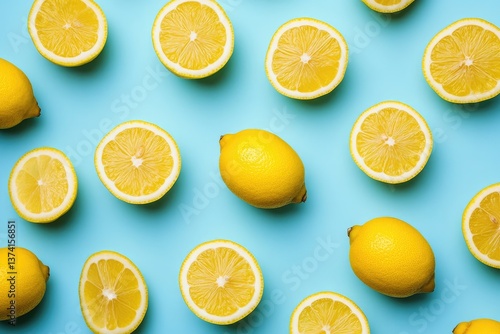 Wallpaper Mural Fresh lemon slices on blue background Torontodigital.ca