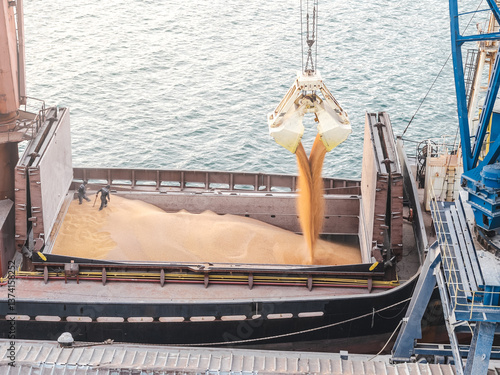 Close up Export Corn Supply aerial view. Shipping Large-Scale Grain Orders