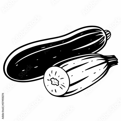 Zucchini vegetables illustrated in black and white  