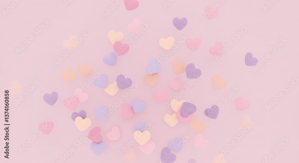 Scattered Pastel Hearts on Pink Background for Valentine's Day Concept Scattered Pastel Hearts on Pink Background for Valentine's Day Concept