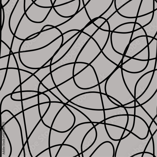 Vector scribble seamless pattern. Abstract careless lines hand drawn contrast black and white illustration. Continued lines ink drawing style, energetic scratches, artistic scribbles, free hand style