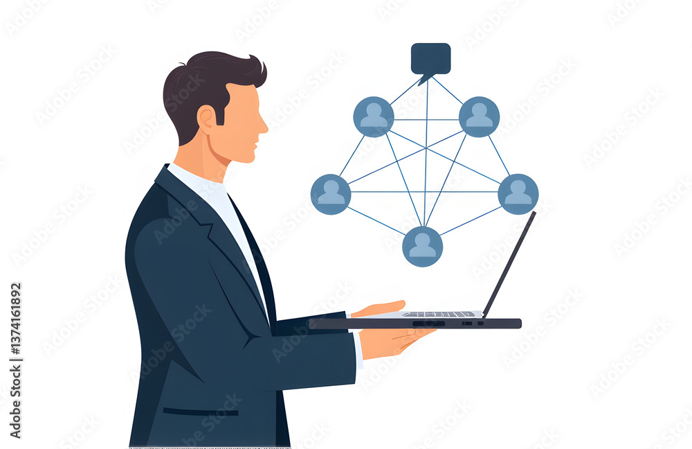Businessperson Holds Network Structure With Speech Bubble Icon, Symbolizing Effective Social Media Marketing Efforts In Their Profes Businessperson Holds Network Structure With Speech Bubble Icon, Symbolizing Effective Social Media Marketing Efforts In Their Profes