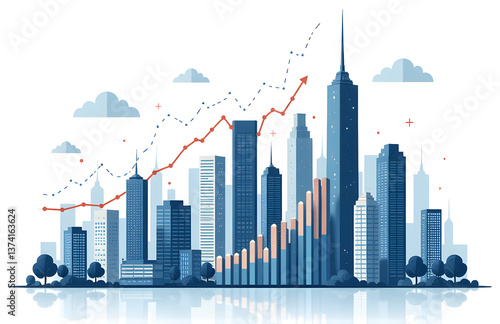 Wallpaper Mural Financial Data On A Growing Business Includes Analysis And Management With Many Statistical Graphs As A Backdrop To Tall City Skyscra Torontodigital.ca