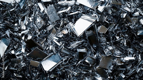Heap of reflective steel scrap parts and shavings