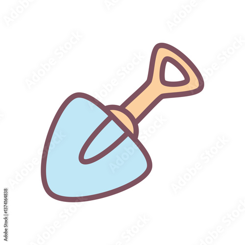 Cute shovel icon. Hand drawn illustration of a cartoon garden tool isolated on a white background. Vector 10 EPS.