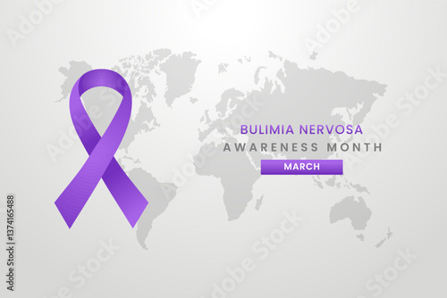 Bulimia Nervosa awareness with month, Light Grey background design with Purple silk ribbon.