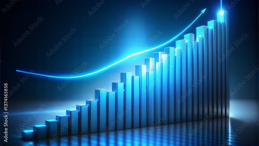 Blue Bar Graph with Upward Arrow Blue Bar Graph with Upward Arrow