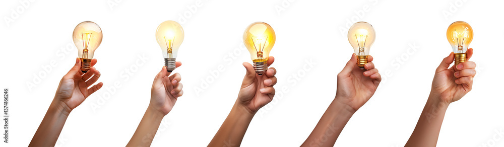 hand-holding light bulb is glowing isolated on a transparent or white background, cut-out, PNG hand-holding light bulb is glowing isolated on a transparent or white background, cut-out, PNG