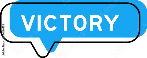 Speech banner and blue shade with word victory on white background