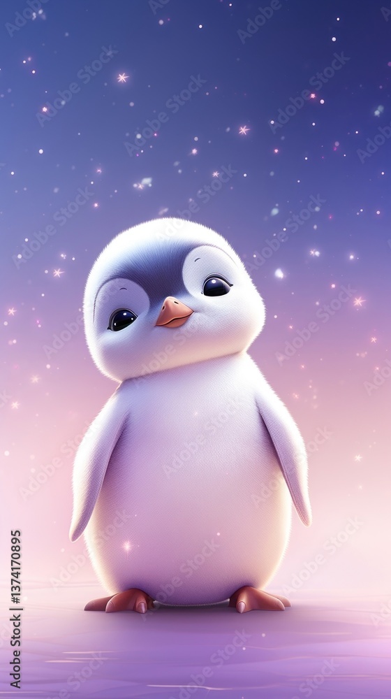 Fototapeta premium Cute penguin dreamy wallpaper animal cartoon nature.