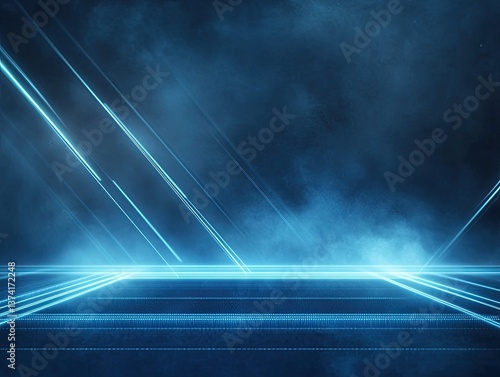 abstract digital background with deep blue gradients and glowing neon shapes