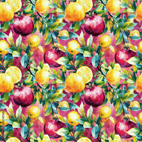 Summer Orchard: Artistic Fruit & Foliage Repeat Design