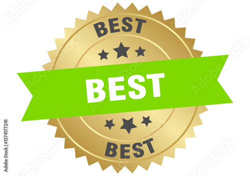 best. best round green and gold label isolated on transparent background