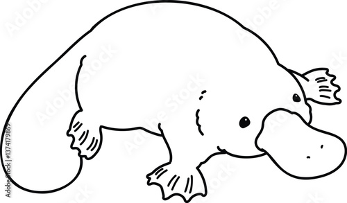 Simple and cute Platypus illustration with only outlines