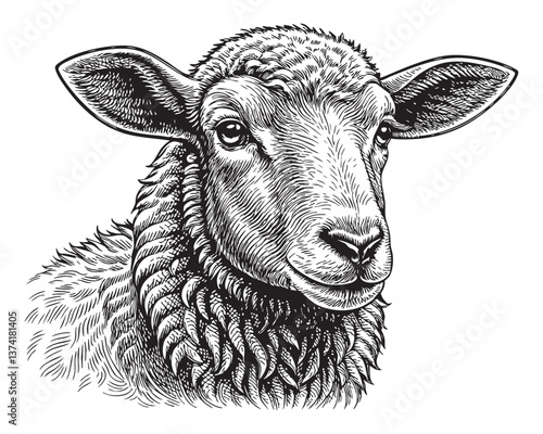 sheep head woodcut engraving vector illustration