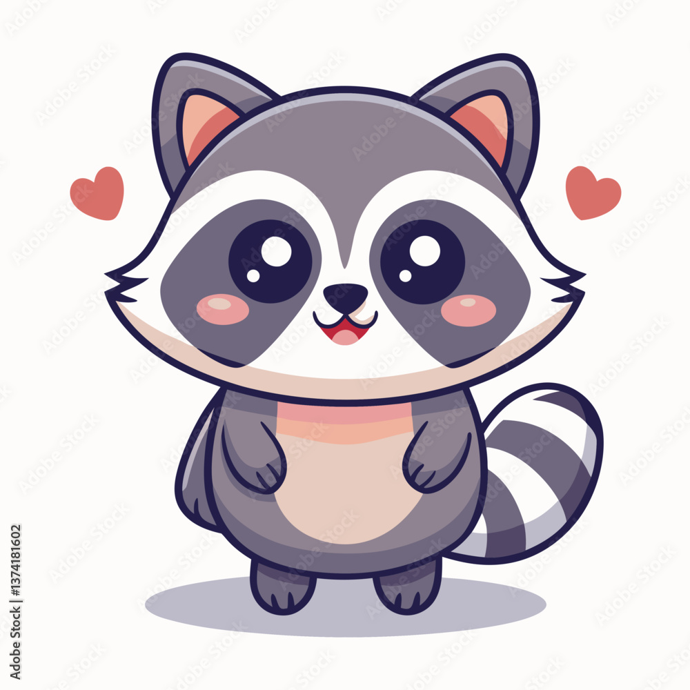 Cute Kawaii Cartoon Raccoon – Simple Line Drawing with Big Eyes in Adorable Style. Cute Kawaii Cartoon Raccoon – Simple Line Drawing with Big Eyes in Adorable Style.