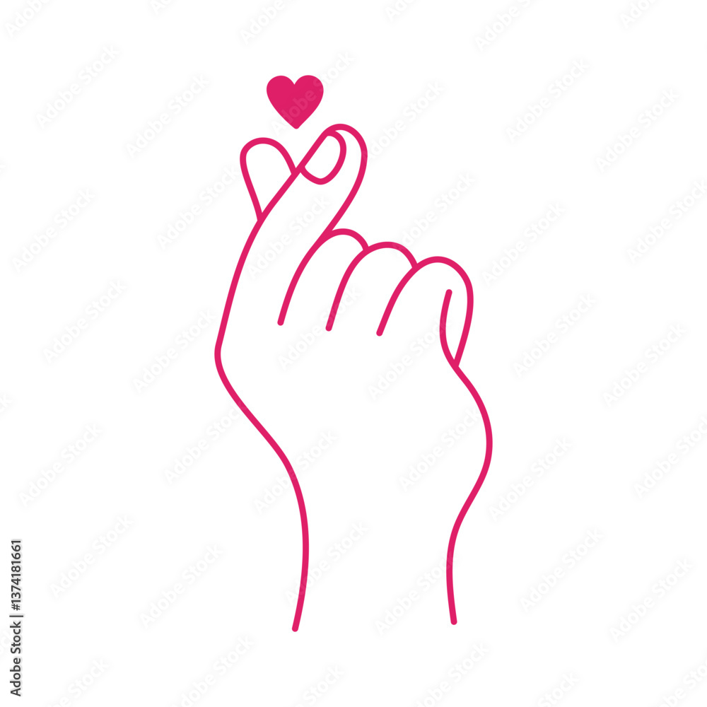 Obraz premium Vector simple linear illustration, hand poster, logo, print design template, hand drawn hands holding hear,t gesture in minimal modern art style