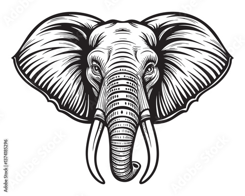 elephant head woodcut engraving vector illustration