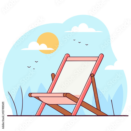 Wooden deckchair on a tropical beach for relaxation and vacation in the summer sun