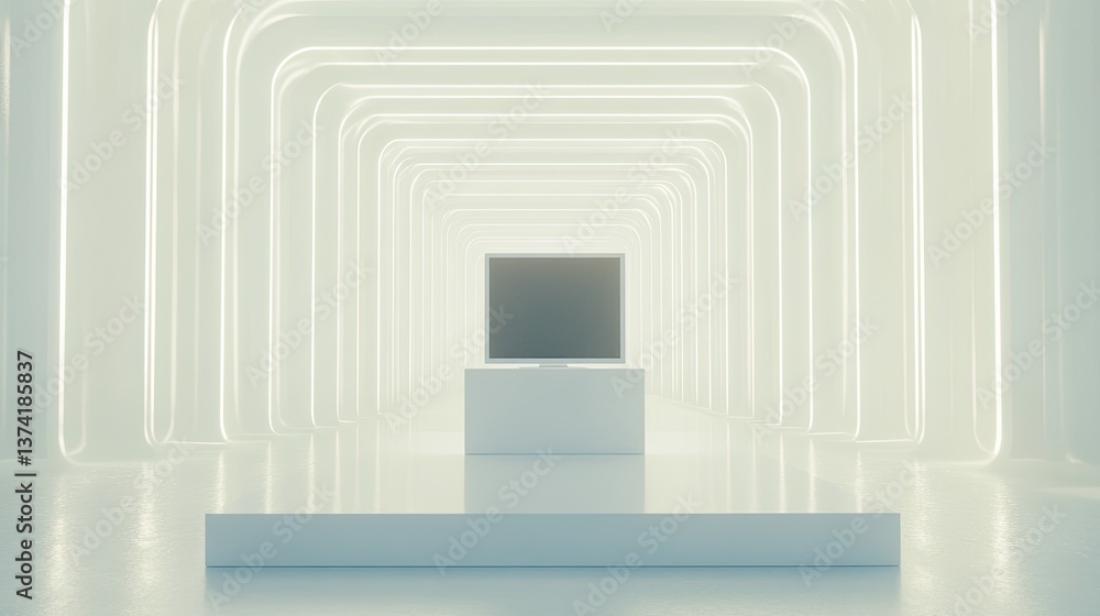 Modern Display in a Futuristic Showroom with Neon Lighting Effects Modern Display in a Futuristic Showroom with Neon Lighting Effects