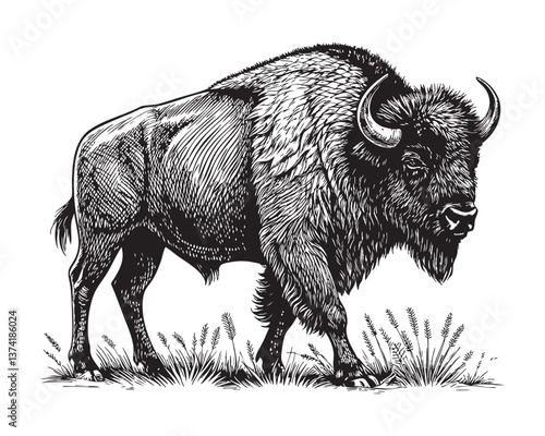 buffalo woodcut engraving vector illustration