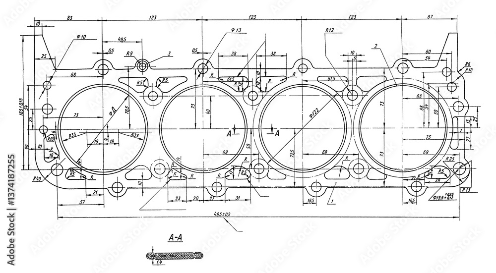 Cylinder block of engine of cargo vehicle.
Engineering mechanical drawing of automotive
device. Industrial cad scheme on white paper sheet.
Technology design of machine building industry. Cylinder block of engine of cargo vehicle.
Engineering mechanical drawing of automotive
device. Industrial cad scheme on white paper sheet.
Technology design of machine building industry.