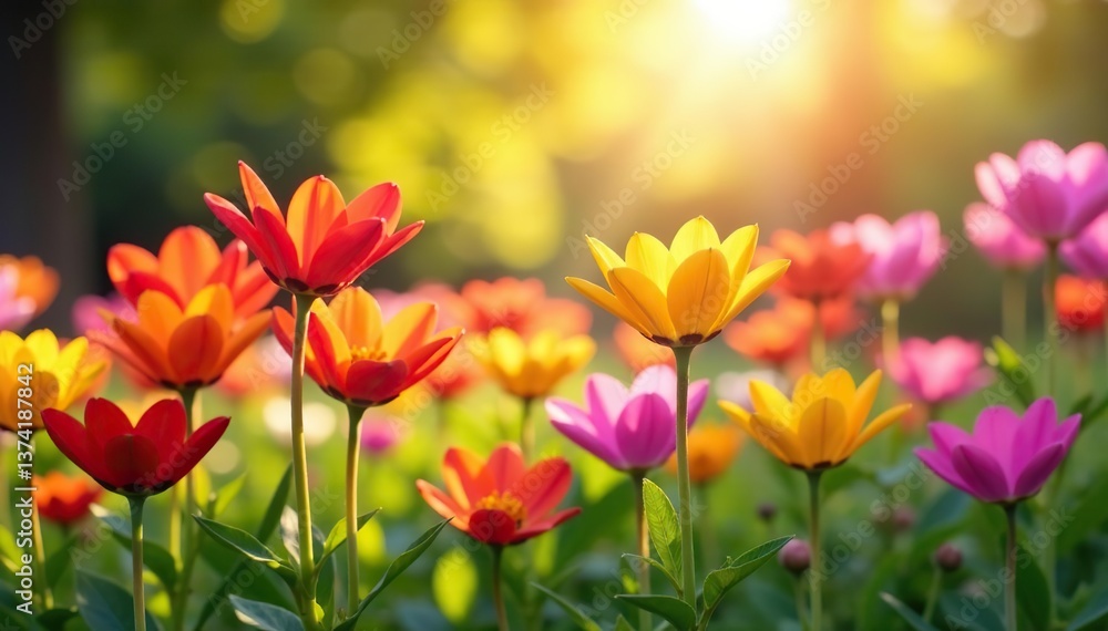 Vibrant flowers basking in the summer sun, creating a beautiful natural display, sunlight, flora Vibrant flowers basking in the summer sun, creating a beautiful natural display, sunlight, flora