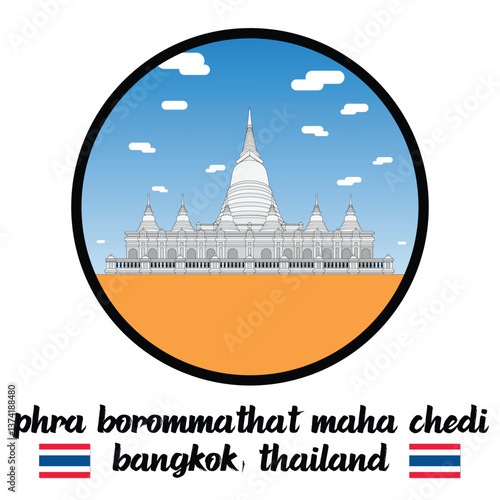 Circle Icon Phra Borommathat Maha Chedi. Vector illustration
