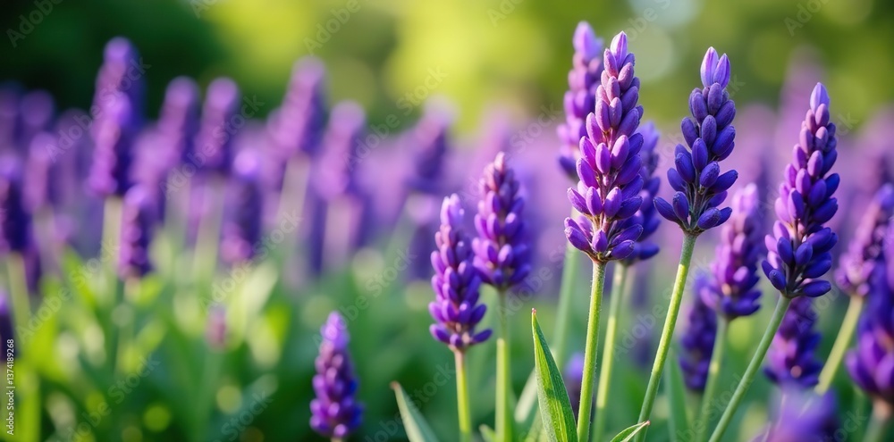 Naklejka premium Vibrant purple plants in a garden blooming with rich shades of lavender and violet, shade, beautiful