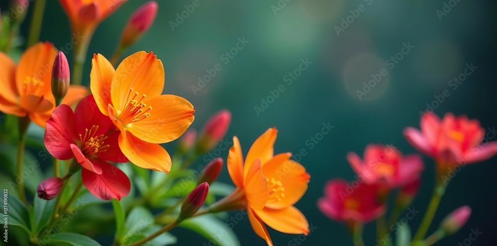 Naklejka premium Vibrant Crocosmia flowers blooming in a stunning combination with other colorful blooms, flora, combination