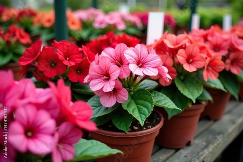 Wallpaper Mural Vibrant display of various potted Geraniums for sale at a garden nursery, geranium,  nursery Torontodigital.ca