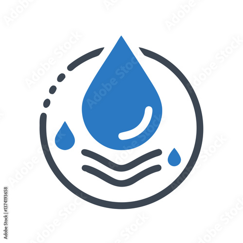 Stylized water drop icon with waves in blue colors for environment and water conservation themes