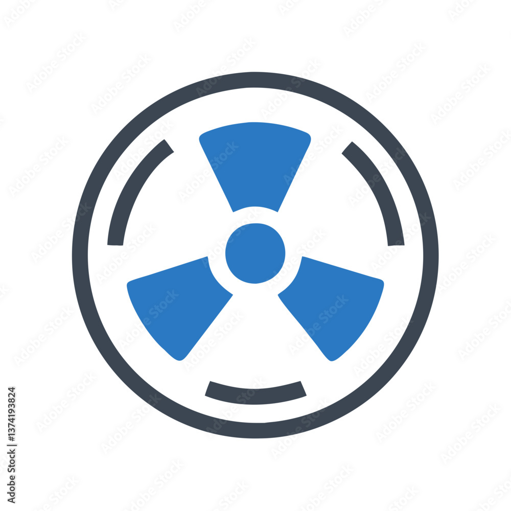 Radiation symbol icon in blue and gray color isolated on white background for safety concepts Radiation symbol icon in blue and gray color isolated on white background for safety concepts