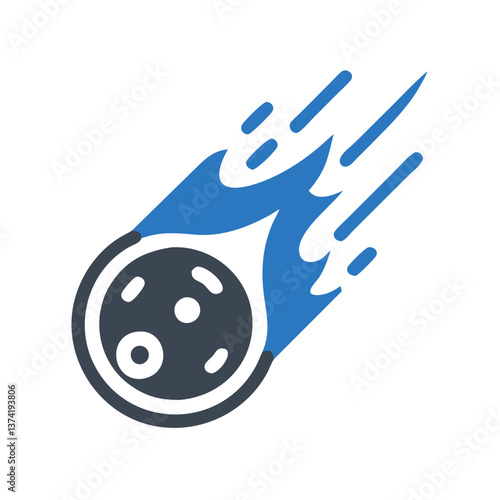 Stylized meteorite icon with flames and blue color in motion for space and astronomy themes