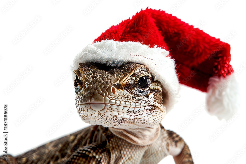 Lizard Wearing a Santa Hat on a White Background Lizard Wearing a Santa Hat on a White Background