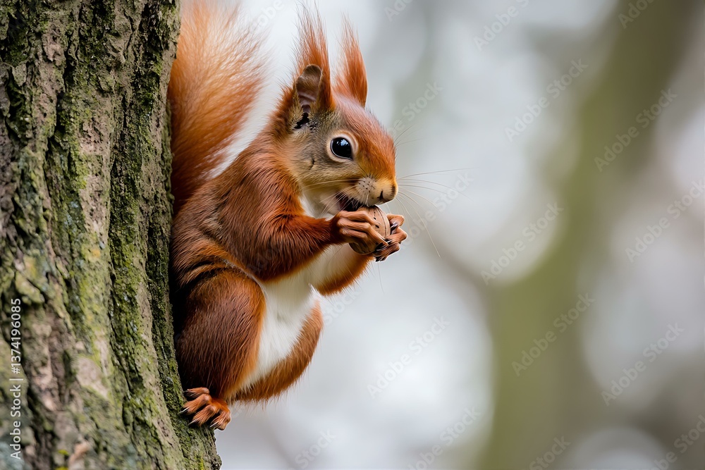 A Curious Red Squirrel Eating Nut in Tree of excellence in splendor beyond compare with grace A Curious Red Squirrel Eating Nut in Tree of excellence in splendor beyond compare with grace