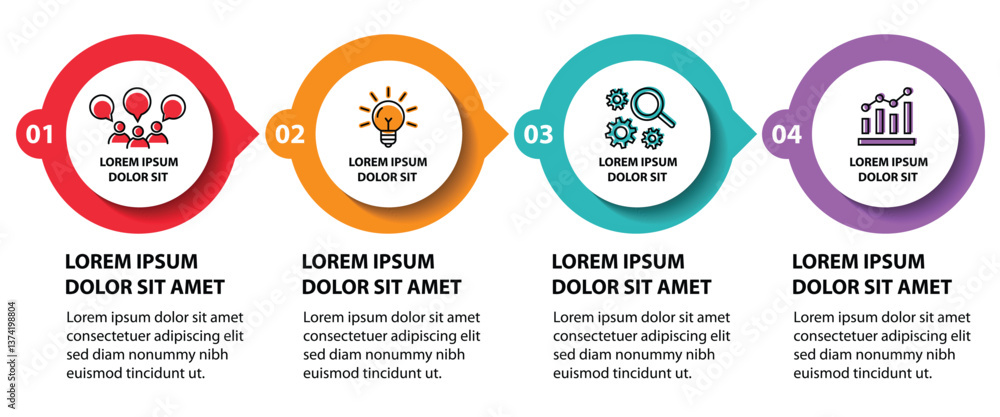 Naklejka premium Infographic template with icons and 4 options or 4 steps. Can be used for workflow layout, diagram, timeline, banner, webdesign, business report, presentation. Vector illustration.